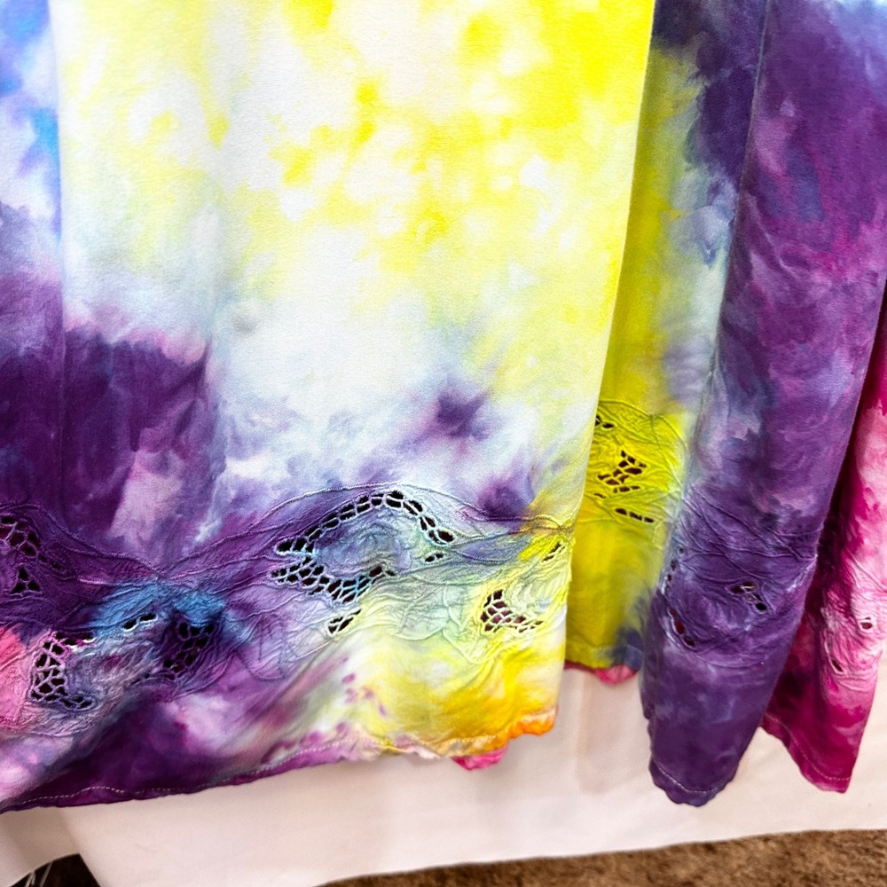 Tie Dye Medium Maxi Dress Handmade Rainbow Eyelet Hem Sleeveless Vacation 1760 - Picture 8 of 15
